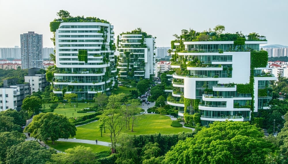 A modern, green cityscape illustrating urban comfort and sustainability A modern, green cityscape illustrating urban comfort and sustainability